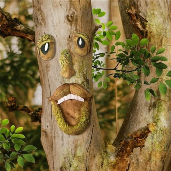 ree Face Outdoor Statues Old Man Tree Hugger Bark Ghost Face Decoration - Picture 6 of 6